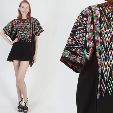 Huipil Hand Woven Tunic, Embroidered Floral Mexican Textile, Traditional Ethnic Guatemalan Tunic Poncho 