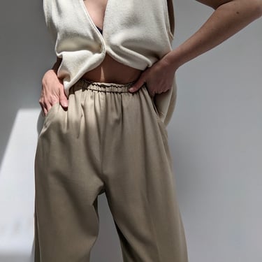Vintage Latte Woven Silk Leisure Pants