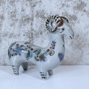 Ken Edwards / Tonala, Mexico Modernist Ram Figurine - Signed Handmade, Hand Painted Pottery 