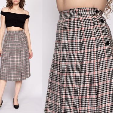 80s Houndstooth Pleated Midi Skirt Extra Small, 24" | Vintage Micki Wool Blend High Waist Preppy Schoolgirl Skirt 