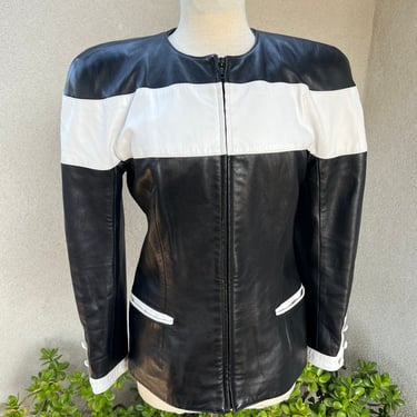 Vintage 80s black white soft leather jacket Small Concepts by Vakko 