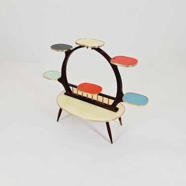 Big 1950s German Plant Stand, Colorful Vintage Mid-Century Minimalist Indoor Plant Stand Side Table Retro flower table 