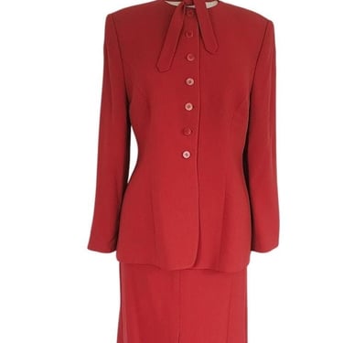 Vintage 90s Armani Black Label Rust Red Skirt Suit IT 50 
