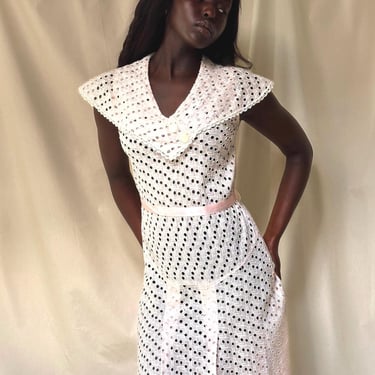 Vintage 1930’s Baby Pink Eyelet Cotton Dress 