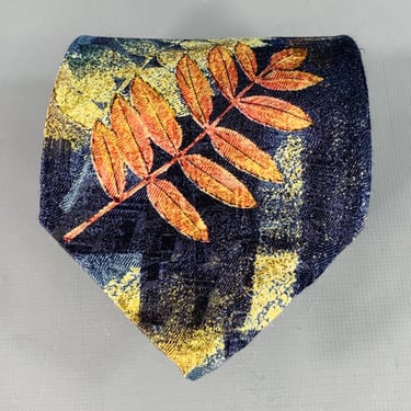 ERMENEGILDO ZEGNA Black Multi Color Leaves Silk Tie