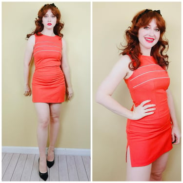 1990s Vintage Byer Too Salmon Skirt Set / 90s Coral Poly Tank and Mini Skirt / Size Small - Medium 