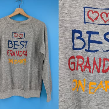 Vintage 80s Large Gray Raglan Best Grandpa on Earth 1984 Pullover Sweatshirt 