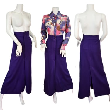 1970's Long Purple Acrylic Knit Button Front Maxi Skirt I Sz Med I W: 28