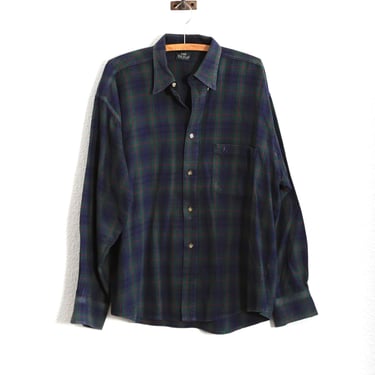 Vintage Old River blue green plaid cotton long sleeve shirt 