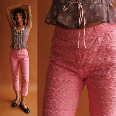 Vintage 70s Pink Scalloped Fringe Pants/ Size XS 24 