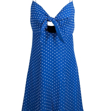 Alice &amp; Olivia - Blue &amp; White Swiss Dot Tie Front Mini Dress Sz 4