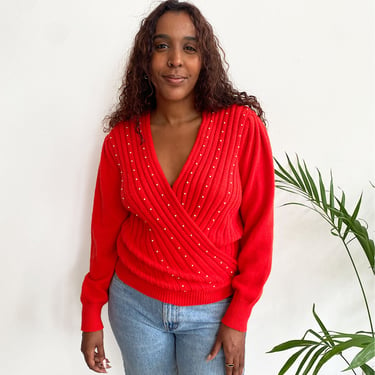 Red Pearl Beaded Sweater