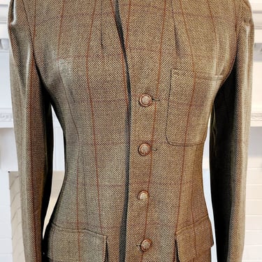 80s Brown Plaid Wool Blazer by Country Shop  - S M 