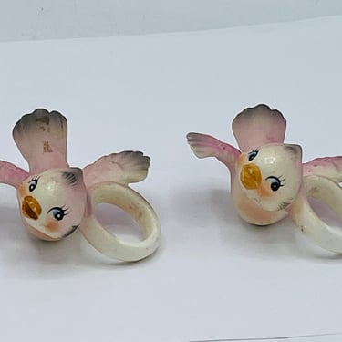 Vintage Pair of  1950's Holt Howard Bird  Candle Climbers Pink- RARE FIND- Free standing- Japan 