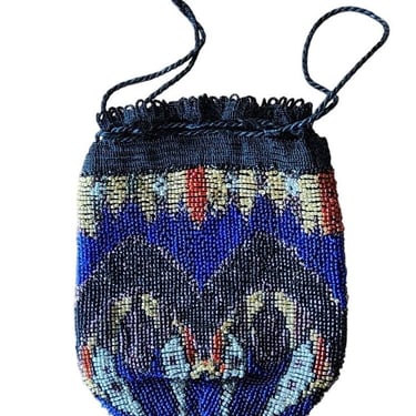 Antique Beaded Bag Vintage Art Deco Purse Drawstring 1920s Reticule 