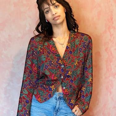 Vintage 80s/90s Blouse Geometric Floral Print all over 
