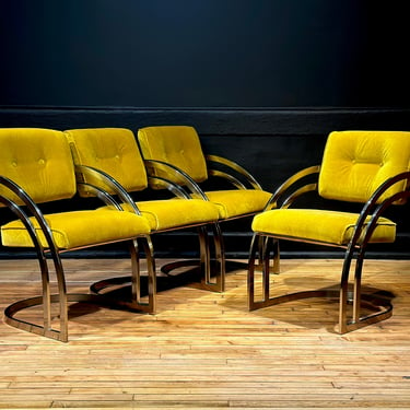 Restored Vintage Milo Baughman Style Chrome Velvet Dining Chairs Set of 4 - Post Modern MCM Retro Furniture 