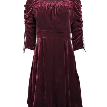 The Kooples - Maroon Velvet Drawstring Sleeve Dress Sz S