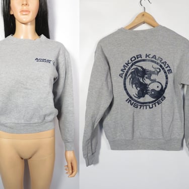 Vintage 90s Heather Gray Karate Cropped Crewneck Sweatshirt Size Youth L Or Womens XS 