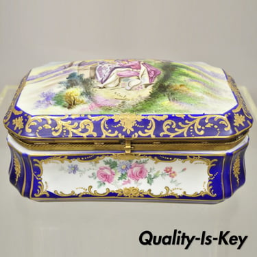 Vintage French Victorian Porcelain Hand Painted Hinged Box Signed R. Coulory