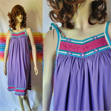 Purple sun dress xs to medium, summer beach cover up ethnic peasant tie strap tent dress, vintage Indian soft cotton hippie festival 