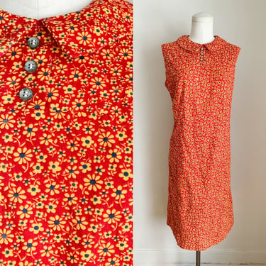 Vintage 1960s Red & Yellow Calico Dress / M 