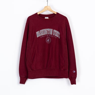 M| Vintage Washington State Champion Reverse Weave Sweatshirt - Men's Medium | Unisex Crimson Graphic University Pullover 
