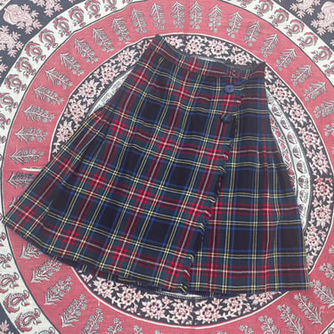 Vintage 1950’s The Scotty Shop, Scottish Imports tartan plaid wrap skirt | kilt with stitch down pleats, Halloween costume, XS/S 