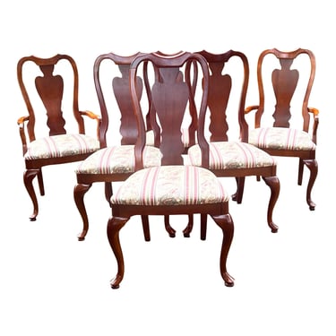 Vintage Stanley Furniture American Craftsman Collection Cherry Queen Anne Traditional Dining Chairs - Set of 6 