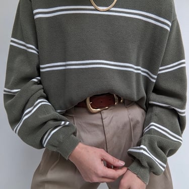 90s Moss Striped Cotton Sweater