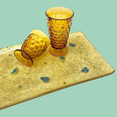 Vintage Resin Tray Retro 1950s Atomic + Mid Century Modern + Handmade + Gold Glitter + Blue Fruit and Gold Star Design + Home Decor/Display 