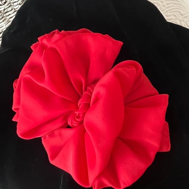 Fluffy Chiffon Hair Bow, Vintage 70s 80s, Big Bow, Sheer Red Fabric, Hair Clip, Accessories 