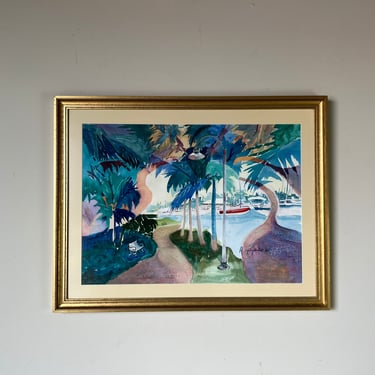 Audrey Spitzmiller 1926-2019 Florida Riverwalk Landscape Watercolor Painting 