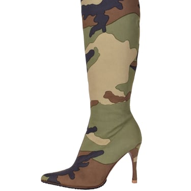 Christian Dior Vintage SS 2001 by John Galliano Knee High Camouflage Boots