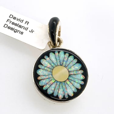 David R Freeland Jr Opal Multi Stone Inlay Daisy Flower Pendant Sterling Silver Artisan 