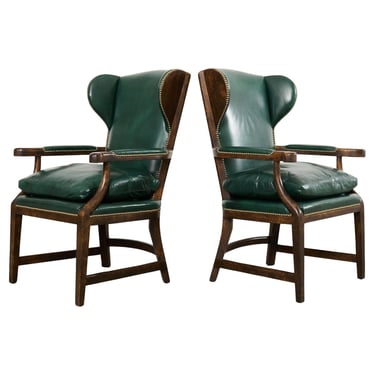 Pair of Minton-Spidell English Regency Leather Wing Barber's Chairs