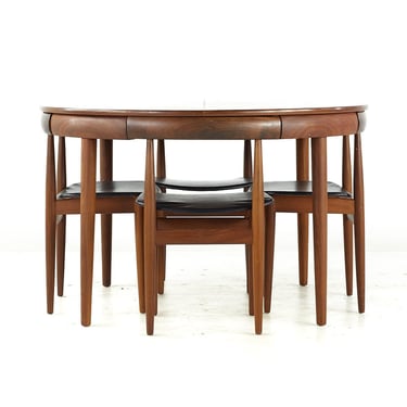 Hans Olsen for Frem Rojle Mid Century Expanding Teak Dining Table with 6 Nesting Chairs - mcm 