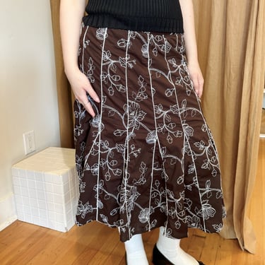 Cedar Cotton Embroidered Midi Skirt