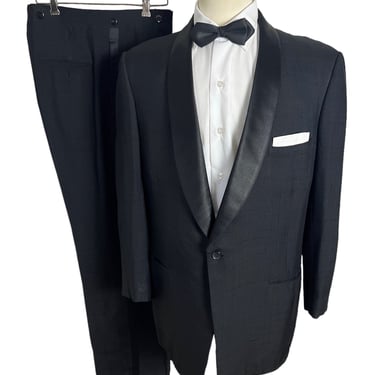 Vintage 1950s Shantung Silk 2pc Shawl Collar Tuxedo ~ size 40 ~ Rockabilly Suit ~ Wedding ~ 