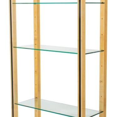 Modern Leather Mounted Brass &amp; Glass Etagere