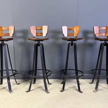 Vintage brutalist bar stools, set of 4 - 1970s - vintage wrought iron bar stools - brutalist design - industrial bar stools - vintage stools 