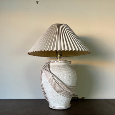 Vintage Organic Pottery and Rattan Sculptural Table Lamp 
