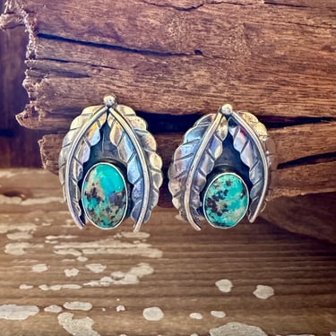 FEATHER PROTECTION Turquoise and Sterling Silver Earrings | A M  Hallmark | Native American Navajo Southwestern Jewelry 