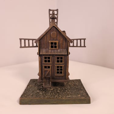 Bronze Windmill Figurine - Antique Finish, Detailed Miniature Model. Rustic Bronze Decor. Bronze Art. Vintage Windmill Decor. Gift idea. 