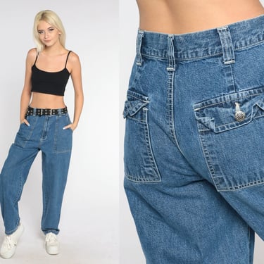 Baggy Jeans Y2k Relaxed Denim Pants High Rise Waisted Boyfriend Jeans Large Cargo Pockets Egirl Streetwear Basic Vintage 00s Medium 8 30 
