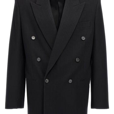 Saint Laurent Men Striped Double-Breasted Blazer