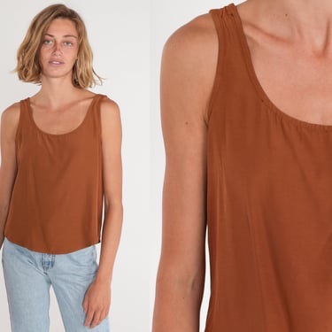 Brown Tank Top 90s Camisole Retro Basic Cami Simple Sleeveless Shirt Minimalist Layering Top Neutral Blouse Plain Vintage 1990s Small S 