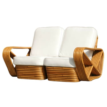 Restored Paul Frankl Style Six-Strand Square Pretzel Stacked Rattan Settee Loveseat 