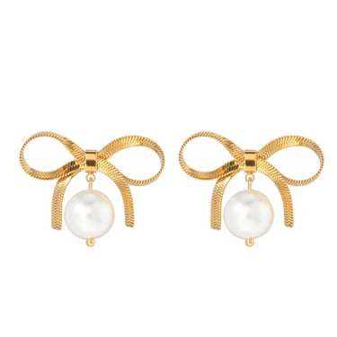 Evelyn Gold Bow & Pearl Earrings