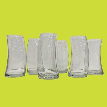 Vintage Drinking Glasses Retro 2000s Contemporary + Libbey + Clear Glass + Slanted + Wave Shape + Set of 6 + Kitchen  or Bar + MCM Drinkware 